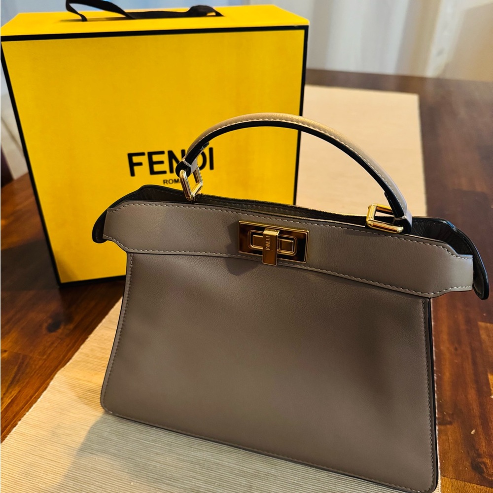 Fendi Taupe Leather Satchel with Fendi logo strap